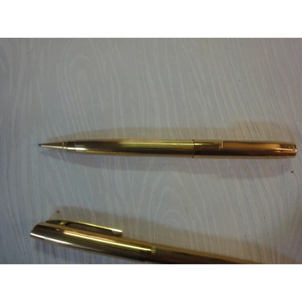 Vintage mechanical pencil and ink pen set gold color Stratford ? with case